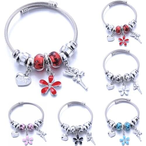 New beaded bracelet heart-shaped flower pendant bracelet charm Pan adjustable diy jewelry Not fade bracelets women girl