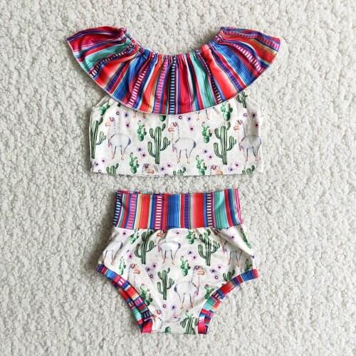 New Style kids One-Shoulder Top And Shorts Set Toddler Girls Cactus Pattern Outfit With Striped