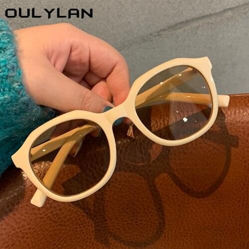 Oulylan Round Sunglasses 2021 Women Fashion Trendy Small Sun Glasses for Men Vintage Milk Tea 90s Eyeglasses UV400 Mirror