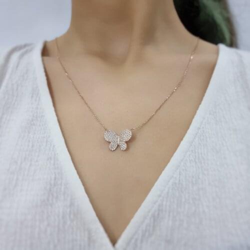 Butterfly 925 Sterling Silver, Gold, Rose Plated Necklace For Women Girls Handmade Fashion Jewelry Elegant Minimalist