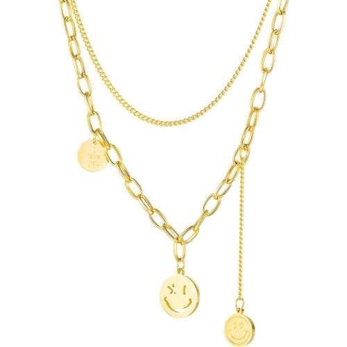 Yobest Smile face Necklaces for Women Gold Tone Stainless Steel Adjustable Length Chic Necklace Dropship