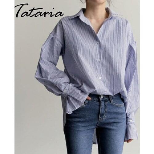 Stripe Blouses and Shirts for Women Classic 2021 Beautiful Autumn Blouse Button Up Fare Slleeve Girls Long Shirt Retro Clothes