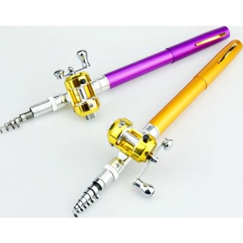 Portable Retractable Fishing Rod Mini Pen Shape Folded Fishing Rod with Reel Wheel for Outdoor River Lake Fishing
