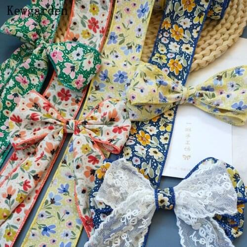 Kewgarden DIY Make Bows Hair Accessories Fabric Cloth Handmade Sewing Crafts Print Floral Ribbon 2" 50mm 8cm 22 Yards
