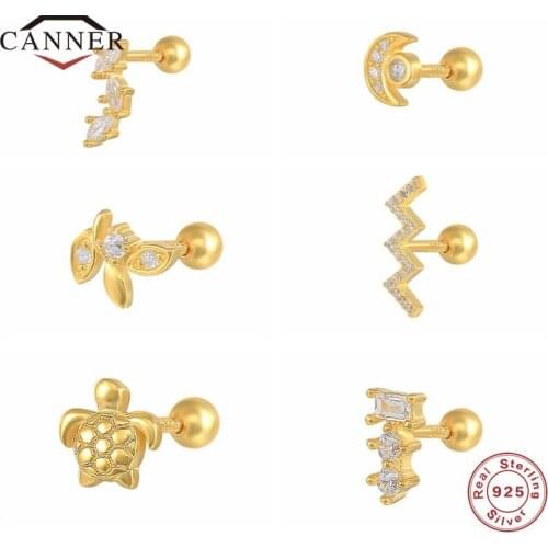 CANNER 1 Piece 925 Sterling Silver Small Cute Zircon Stud Earrings for Women Tortoise Piercing Earring Gifts Jewelry Pendientes