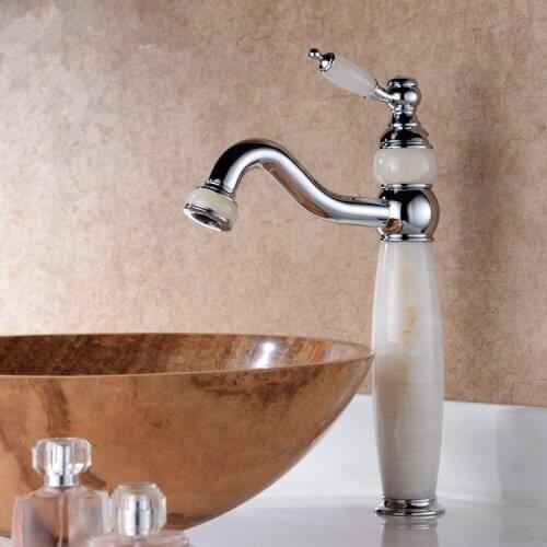 Free ship 13.5" Tall Bathroom Vessel Sink Faucet mixer tap - One Hole / Handle Jade stone chrome deck mounted