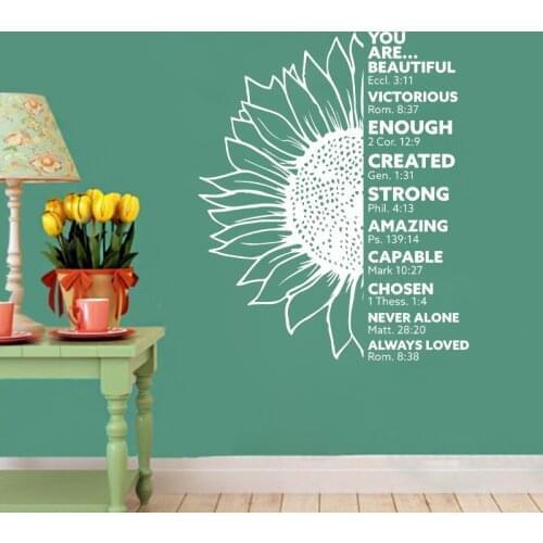 Sunflower Bible Verse Inspiration Quote Wall Decals Christian Scripture Saying Vinyl Wall Sticker Living Room Home Decoration