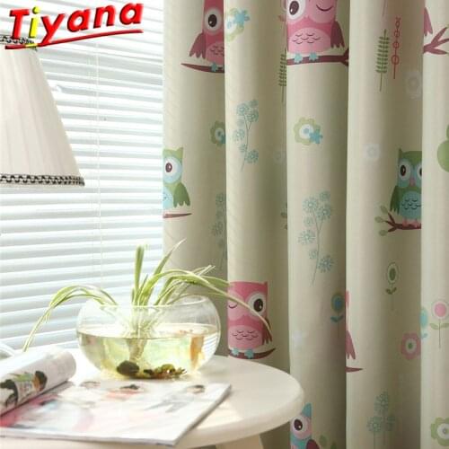 Bird Tulle Curtains for Kids Room Boys Blue/Green Blackout Window Drapes Childrens Cartoon Animals Owl Panel Bedroom WP220#30