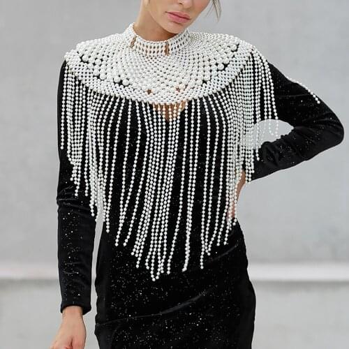 Pearl Shawl Necklaces Women New Fashion Pearl Top Bra Chain Punk Sexy Pearl Body Chain Jewelry Wedding Dress Accessories