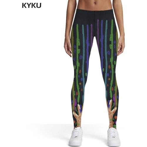 KYKU Colorful Leggings Women Graffiti Elastic Street Leggins Womens Leggings Pants Jeggings Slim Skinny Pencil