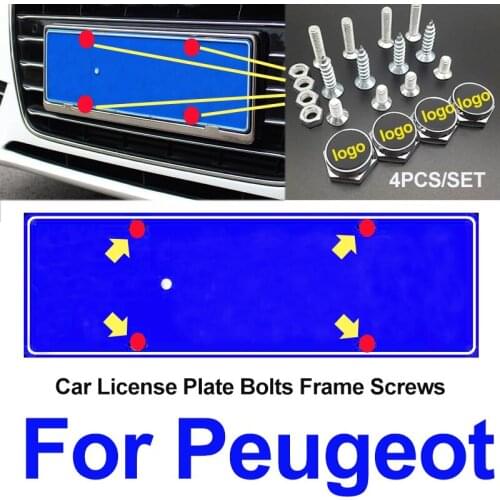 1set Original LOGO Car Styling Auto Front Trunk License Plate Frames Screw Cap Covers For 207/301/308/309/408/508/807/2008/3008