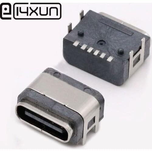 1pcs Type-C USB Female jack 6P 4 Foot SMD In-line Panel usb Waterproof 3.1 Type C DIY Repair Connector