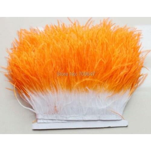 10meters/lot!5-6inches 12-15cm wide Orange+White colour TWO TONE OSTRICH Fringe,ostrich trim feathers,1ply,veertjes decoratie