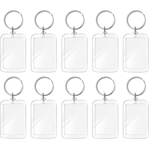 10pcs Photo Frame Keychian Acrylic Rectangle Insert Picture Frame Keyring Key Holder DIY Split Ring Gift for Ladies