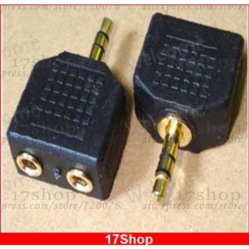 100PCS gold-plated 3.5MM Male plug TO double 3.5mm Female socket for Headphones