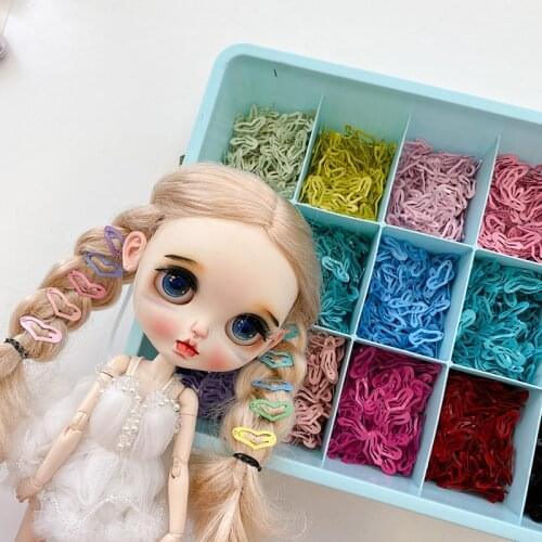 20Pcs/Box Mini Heart Shape Candy Color Metal Hair Clip for DIY Doll Decoration Headwear Princess Dolls Head Clip Doll Accessory