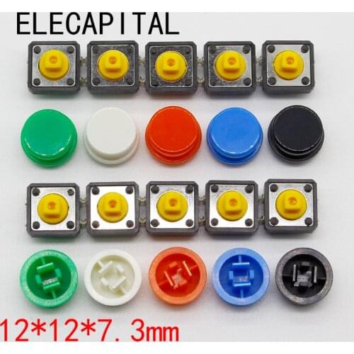 20PCS Tactile Push Button Switch Momentary 12*12*7.3MM Micro switch button + (20PCS 5 colors Tact Cap)