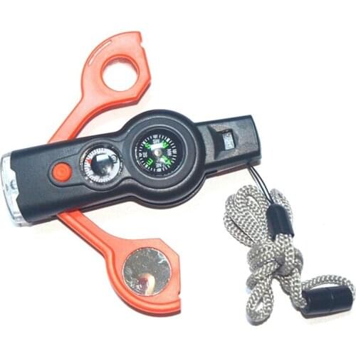 2021 Top Multifunction 7 in1 Outdoor Survival Whistle Keychain with Compass Magnifier