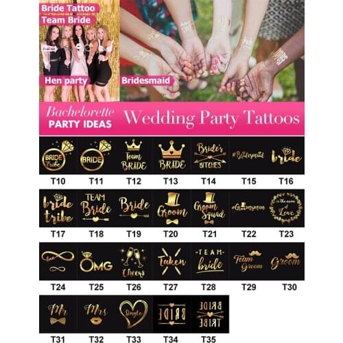 25 pcs Team Bride Hen Party Premium Gold Metallic Temporary Foil Tattoos Wedding Party Novelty value pack mix design