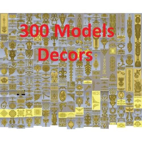 300 pieces 3d STL relief models for CNC, Artcam, Aspire, Decors