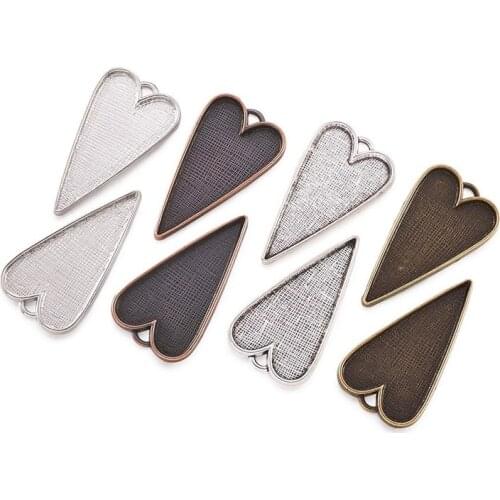 50pcs Tibetan Style Alloy Heart Large Pendant Cabochon Bezel Settings Cabochons Tray Cover Necklace Charms 53.5x30x4mm F60