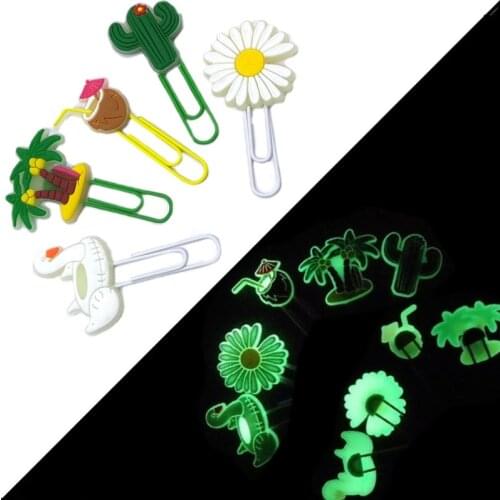 8pcs Cute Coconut Cactus Glowing Bookmarks Metal Paper Clips Luminous Page Holder for Teacher Student Stationery Kids Xmas Gift