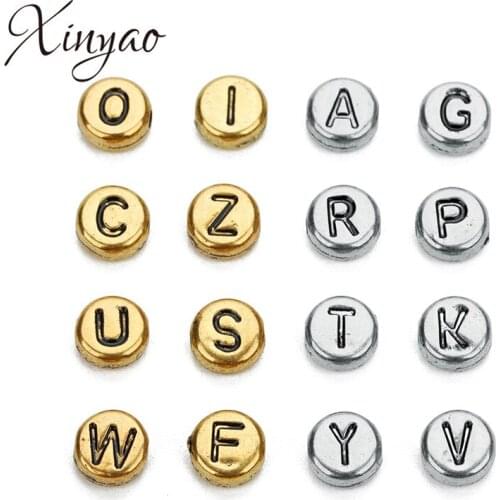 XINYAO 2018 100pcs 7mm Antique Gold/Silver Color Acrylic Beads Round Alphabet Spacer Acrylic Beads for DIY Jewelry Making F7624