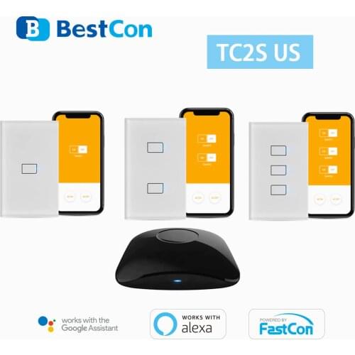 BroadLink Bestcon TC2S US 123gang Single Live RF Smart Wall Light Touch Switch RM4 PRO works with Alexa and Google assistant