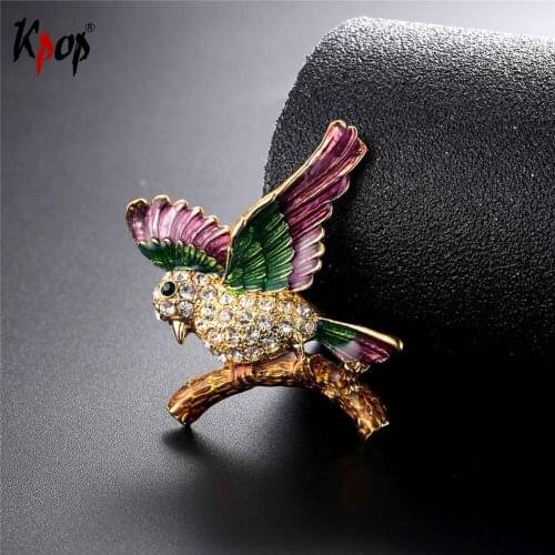 Kpop Broochs Colorful Enamel & Austrian Rhinestone Flying Birds Accessories Gold Color Gift Pin Animal Jewelry Brooch B2720