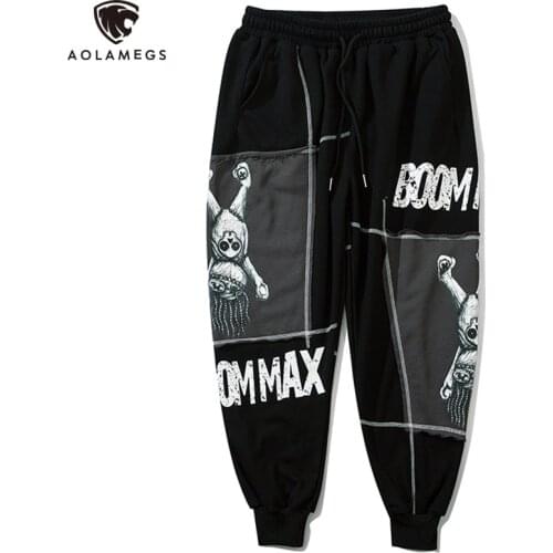 Aolamegs Cargo Pants Men Gothic Horror Alien Patch Tied Feet Sweatpant Casual Baggy Cozy Trousers High Street Hipster Streetwear