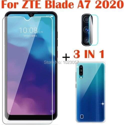 3-in-1 Case + Camera Tempered Glass On ZTE Blade A7 2020 3GB 64GB Fingerprint ScreenProtector Glass For ZTE Blade A7 2020 Glass
