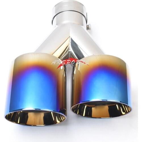 Dual Burnt Blue Exhaut Pipe Universal Right Side Double Shinny Stainless Steel Car Muffler Tip