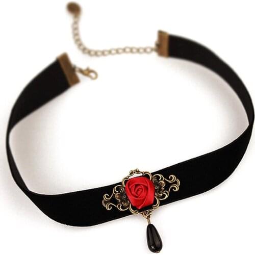 Elegant Rose Choker Necklace For Women Accessories Gothic Party Jewelry Vintage Statement Necklace & Pendant