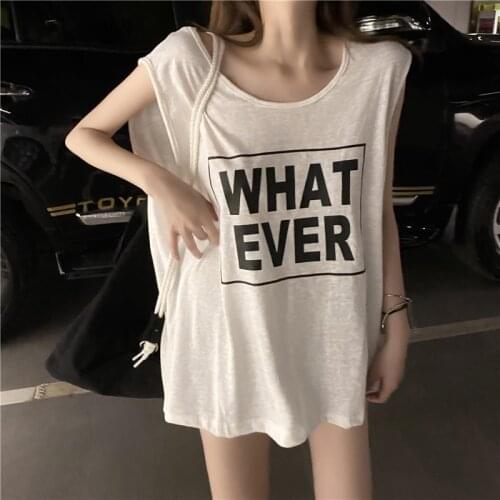 Boyfriend oversize round neck letter printed t-shirt street fashion loose thin sleeveless top summer 2021 new vest top women