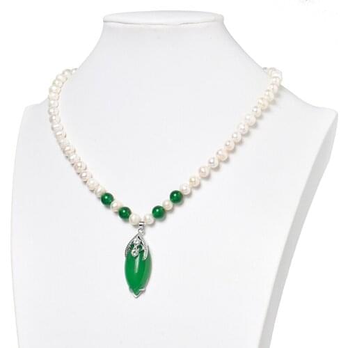 Smooth White Pearls with Dark green 16*40*10mm Pendant 8-9mm Natural Pearls Handmade Necklace 18inch Making jewelry Gifts H514