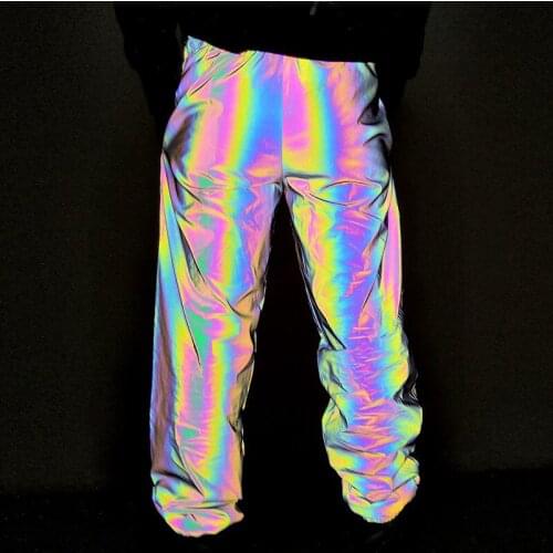 2021 Mens Colorful Reflective Trousers Mens and Womens Same Sport Pants