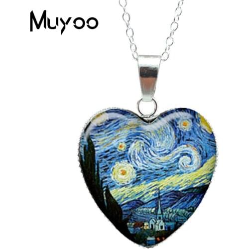 HT-0066 New Starry Night Heart Necklace van gogh pendant Fashion Heart Necklace Glass Art Picture Necklace HZ3HZ3