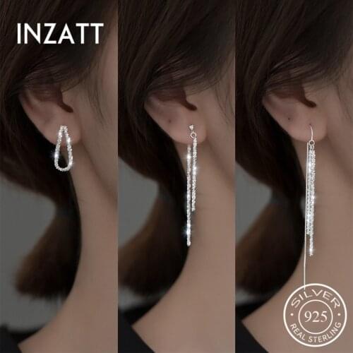 INZATT Real 925 Sterling Silver Shine Chain Tassel Drop Earrings For Women Hiphop Fine Jewelry Minimalist Accessories