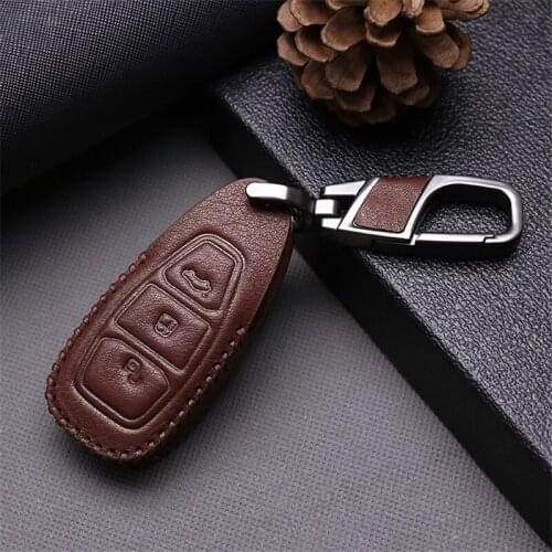 Leather Car Key Ring Key Case Cover For Ford Mustang Focus 2 3 Mondeo MK3 MK4 MK5 Fiesta Fusion Ranger Kuga Explorer S C MAX Key