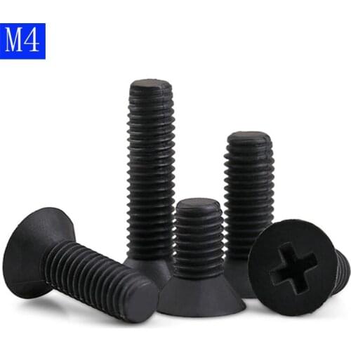 M4 x 0.7 Black Nylon Phillips FLAT HEAD Machine Screws Black Countersunk Bolts DIN 965 ISO 7046