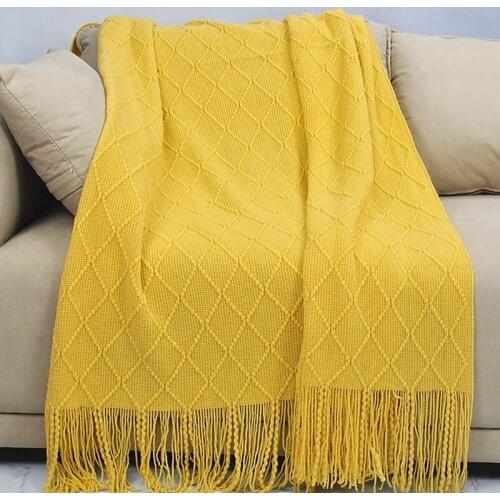 Yellow 127*172CM Lightweiht soft tassel sofa bed travel children shool blanket