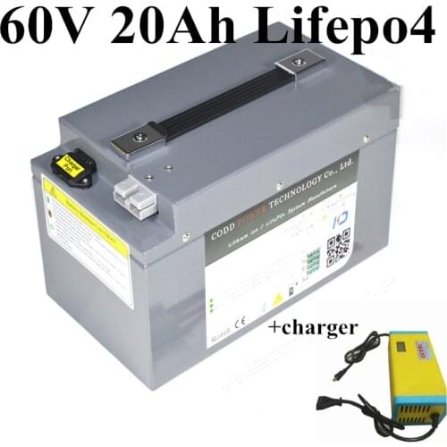 Metal case Lifepo4 Battery Pack 60V 20Ah with strong BMS for 2000W Electric Scooter Tricycle Golf Cart +2A charger