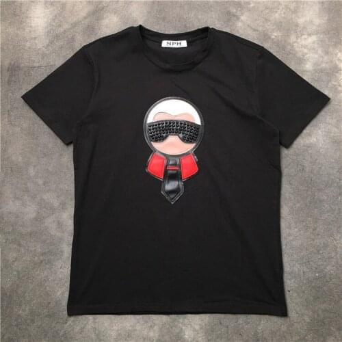Men New High Punk Fashion T Shirts Leather beaded Doll T-Shirt Hip Hop Skateboard Street Cotton T-Shirts Tee Top #G55
