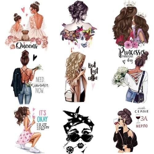 Patches For Clothes Russian Girls Thermal Stickers For Clothes DIY T-shirt Heat Vinyl Transfer Mom Baby Patches Iron On Transfer