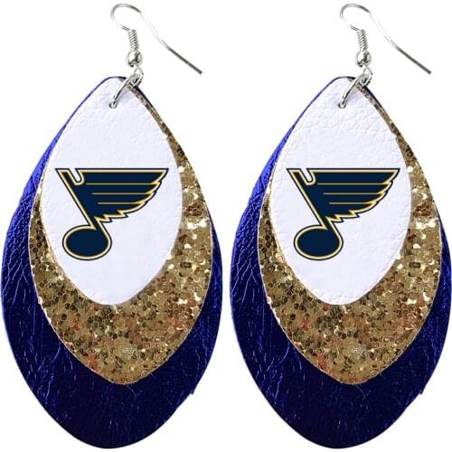 New Football Fans Faux Leather Earrings Gillter Layered Tear Drop Earrings Lightweight Earrings Made Your Logo