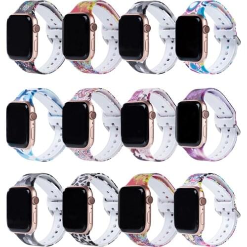 Sport Strap for Apple Watch SE 5 6 band 40mm 44mm Printing Flower Silicone Bracelet for iWatch series 3 4 5 se 6 strap 38mm 42mm