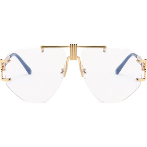 Gold Rimless Glasses Women Brand Designer Clear Lens 2019 Oversized Eyeglasses Frame Men Retro Metal Clear Lens Sunglasses NX