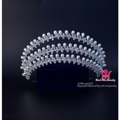 Bridal Tiara Pageant Crown Rhinestone Pearls Three Level Hair Jewelry Princess Hair Accessories Queen Style Fashion Headdress