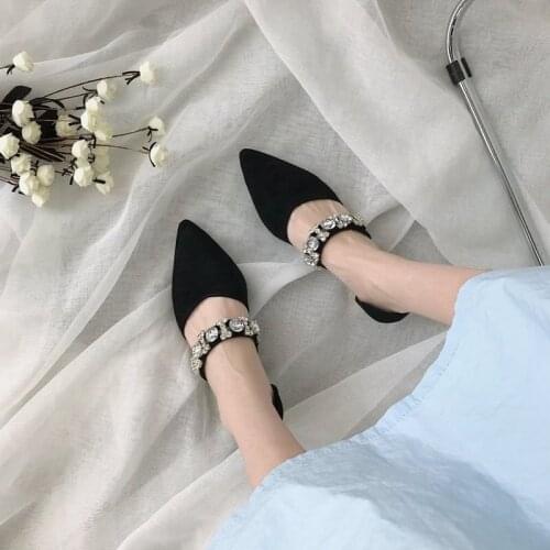 Miaoguan Women Flats Pointed Toe Crystal Lady Flat Heel Shoes Slip on Loafers Office Lady Elegant Soft Sole Comfortable Shoes