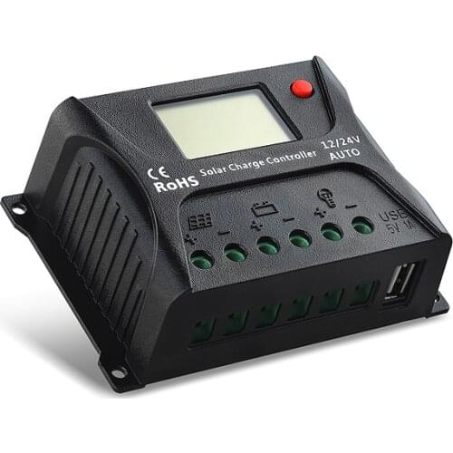 High quality Solar PV Controller Solar-Panel Auto 20A DC 24V 12V Energy Controller PWM LCD Digital Display Output USB-5V Dual